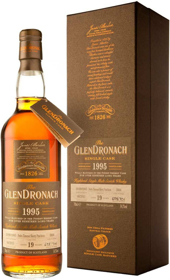 Виски Glendronach Single Cask Pedro Ximenez Sherry Puncheon 54 5% 19 Years Old 1995 gift box 700 мл