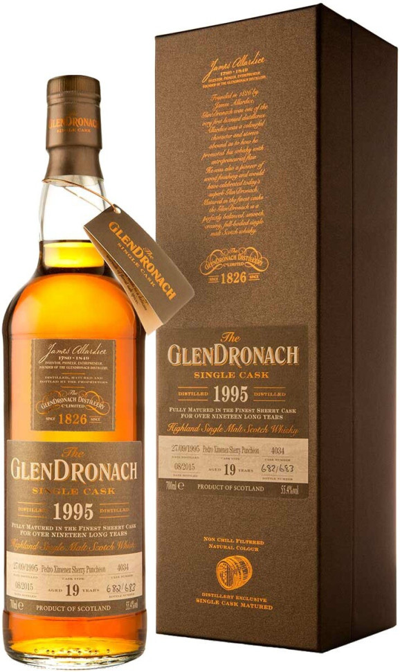 Виски Glendronach Single Cask Pedro Ximenez Sherry Puncheon 55 4% 19 Years Old 1995 gift box 700 мл