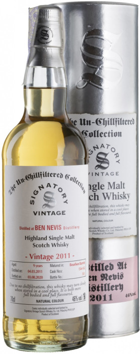 Виски Signatory Vintage The Un-Chillfiltered Collection Ben Nevis 9 Years 2011 metal tube 700 мл