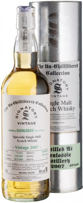 Виски Signatory Vintage The Un-Chillfiltered Collection Glenlossie 13 Years 2007 metal tube 700 мл