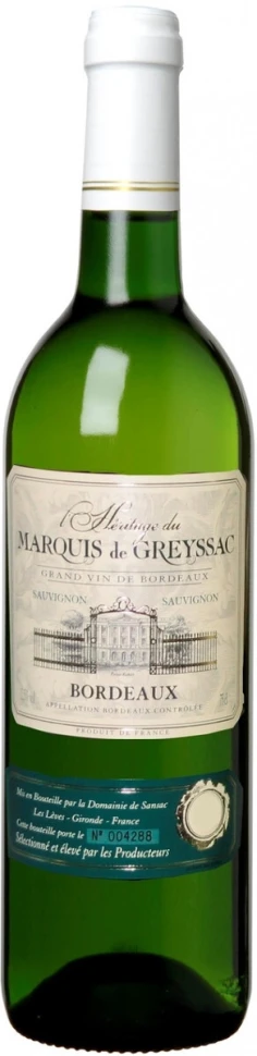 Вино "Marquis de Greyssac" Bordeaux AOC Sauvignon, 2017