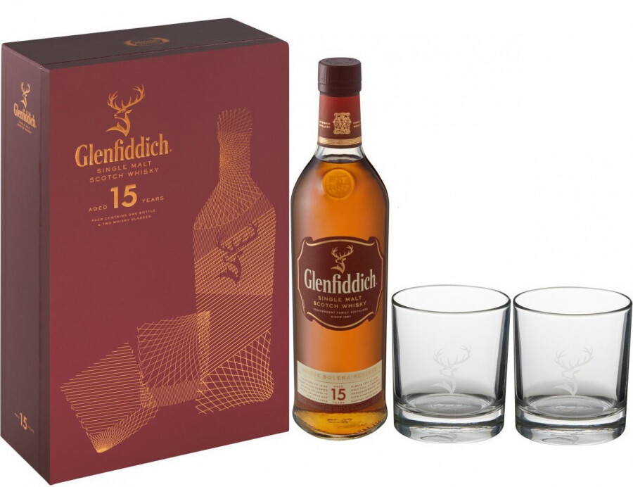 Виски Glenfiddich 15 Years Old gift box with 2 glasses 750 мл