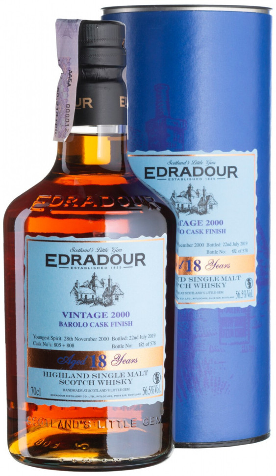 Виски Edradour 18 Years Old Barolo Cask Finish 2000 in tube 700 мл