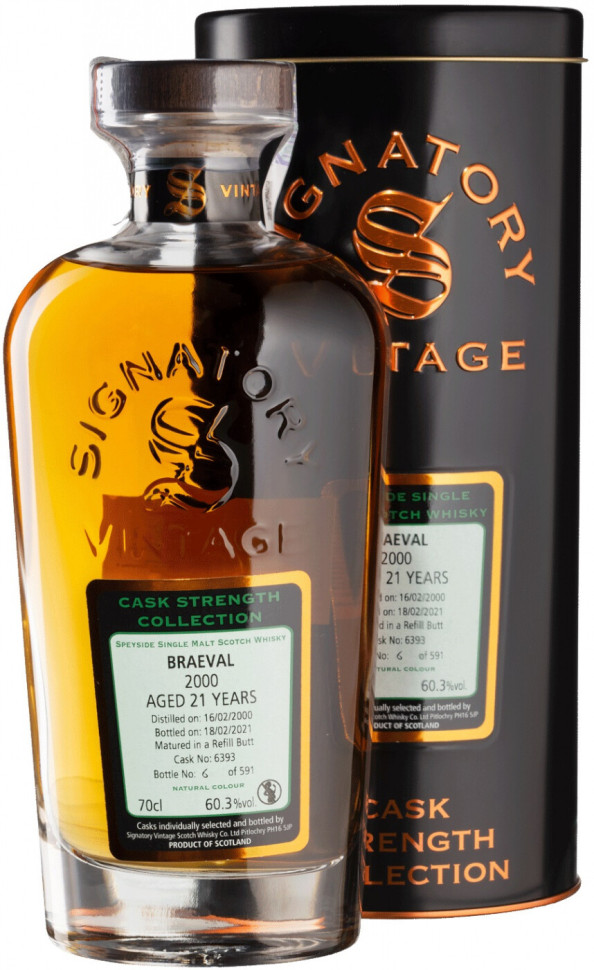 Виски Signatory Vintage Cask Strength Collection Braeval 21 Years 2000 metal tube 700 мл