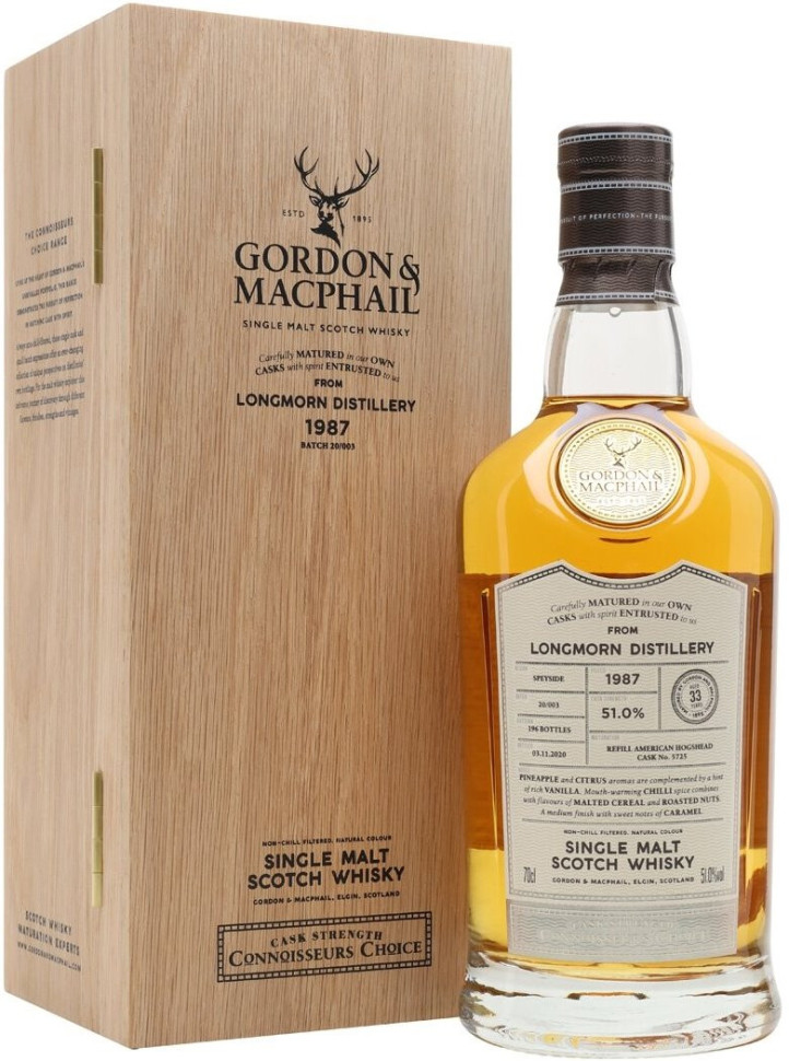 Виски Longmorn Connoisseur s Choice Cask Strength 51% 1987 wooden box 700 мл