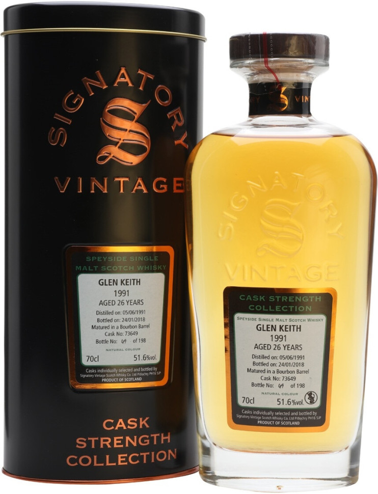 Виски Signatory Vintage Cask Strength Collection Glen Keith 26 Years 1991 metal tube 700 мл