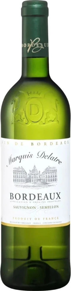 Вино "Marquis Delatre" Sauvignon-Semillon, Bordeaux AOC, 2019