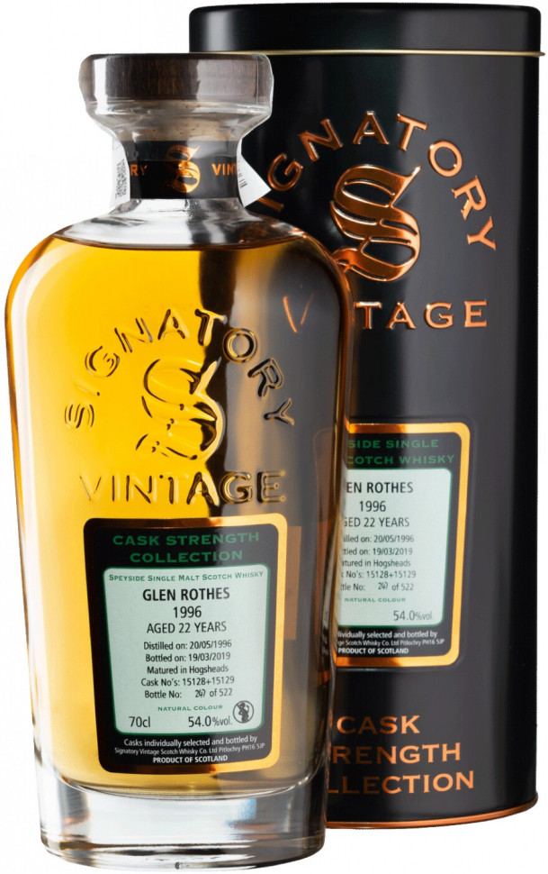 Виски Signatory Vintage Cask Strength Collection Glenrothes 22 Years 1996 metal tube 700 мл