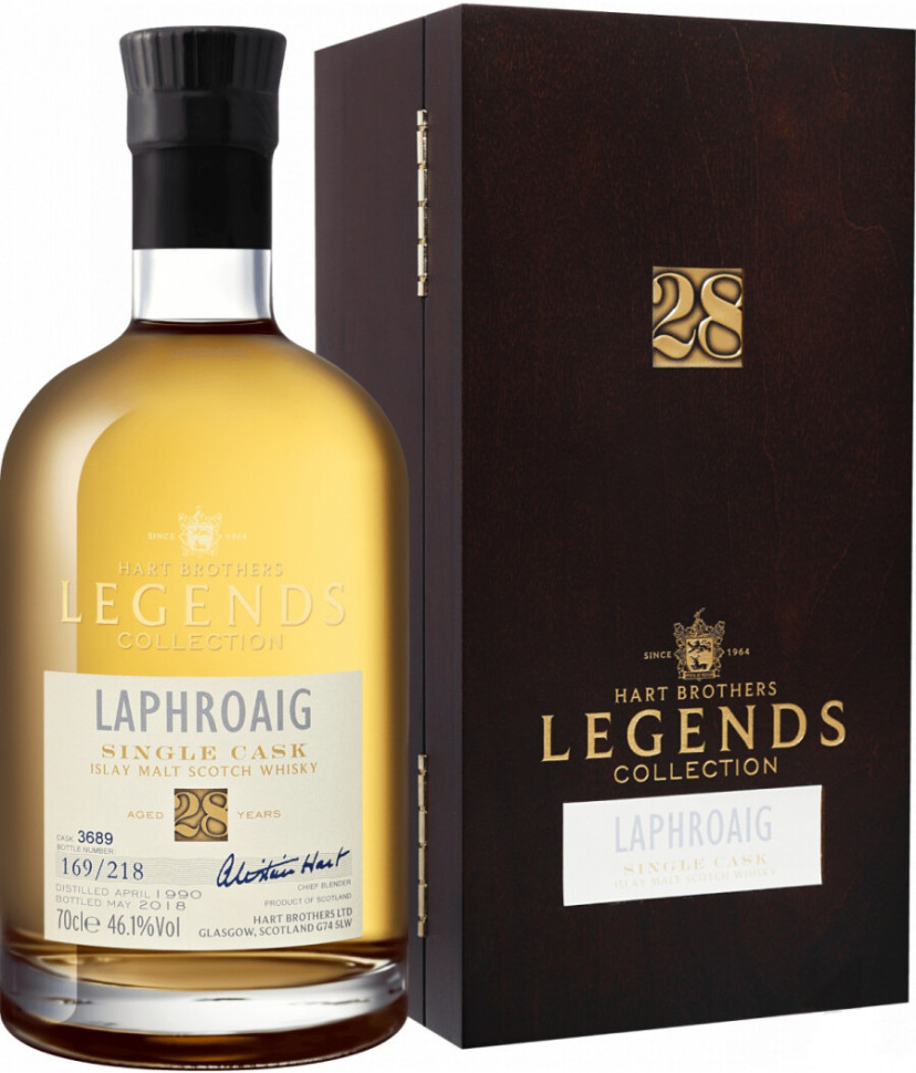 Виски Hart Brothers Legends Collection Laphroaig Single Cask 28 Years 1990 wooden box 700 мл