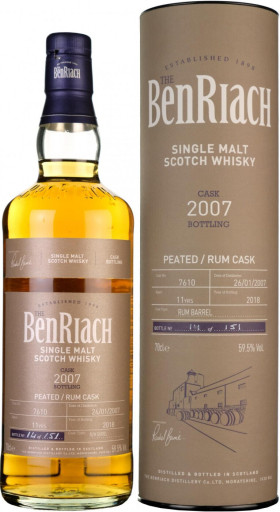 Виски Benriach Cask Bottling Peated Rum Cask 11 Years cask #7610 2007 in tube 700 мл